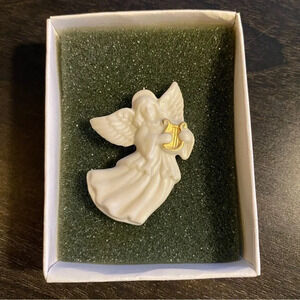 Vintage Lenox Porcelain Angel with Gold Harp Pin Brooch